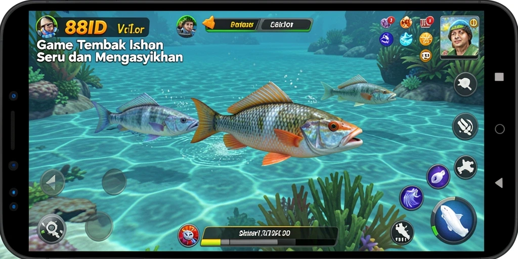 Tangkapan layar menampilkan aksi seru dalam game Tembak Ikan 88ID.