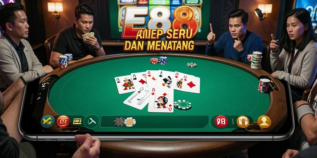 Tampilan gameplay Poker yang seru dan menarik di E88.