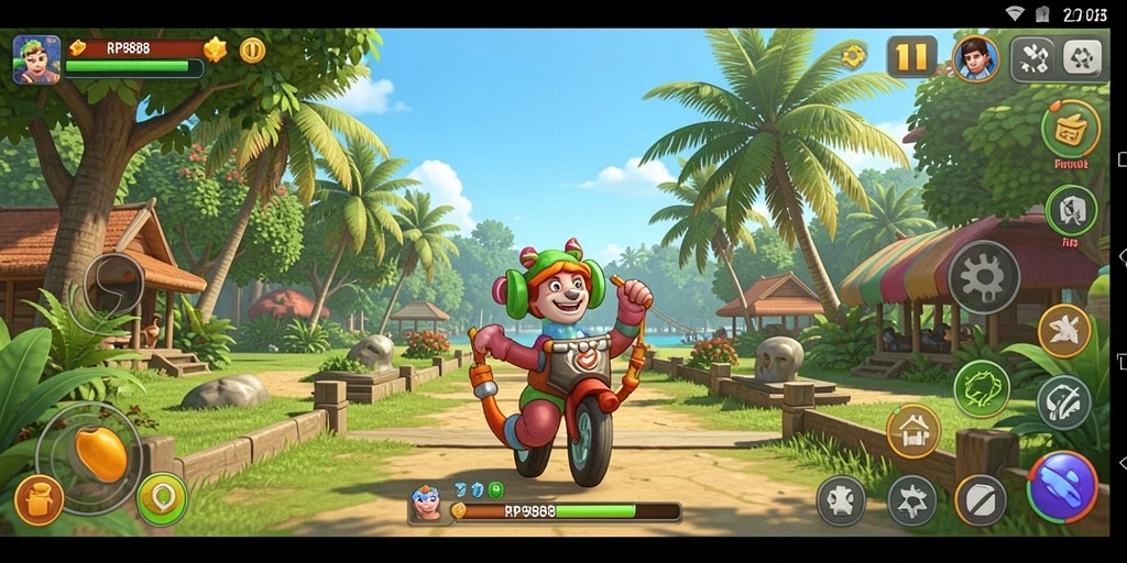 Tampilan gameplay RP8888 yang ceria dan penuh warna.