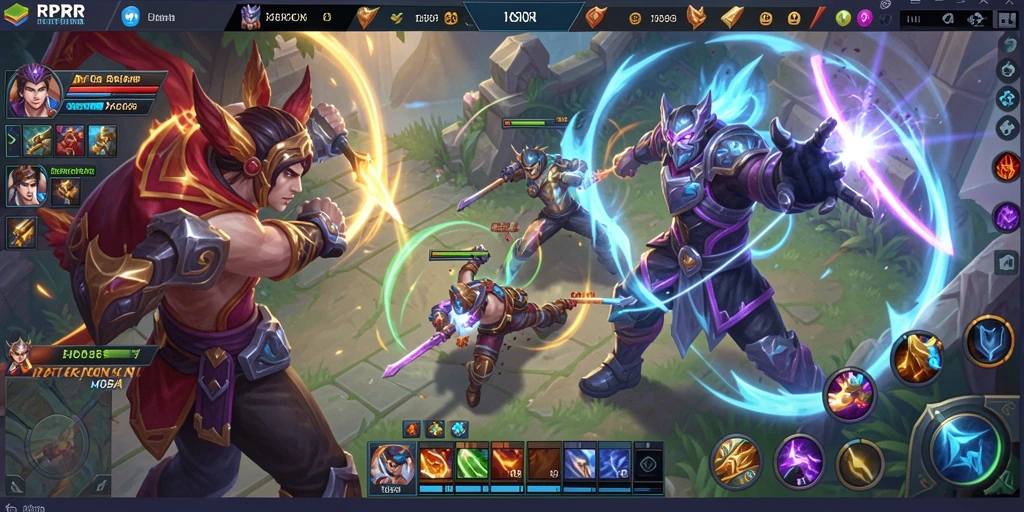 Tampilan seru gameplay MOBA di RPRR dengan aksi karakter yang dinamis.