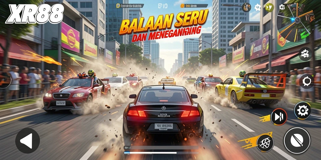 Tampilan gameplay XR88 dengan aksi balapan yang seru dan mendebarkan.